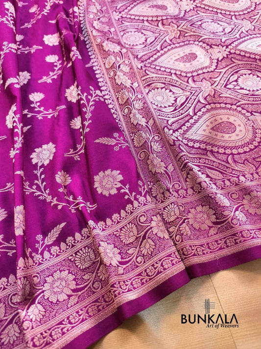 Magenta Pink Floral Jaal Banarasi Mashru Silk Saree