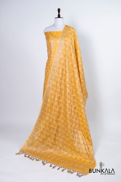 Yellow Gold Resham Weaved Banarasi Cotton Silk Unstitched Suit Set