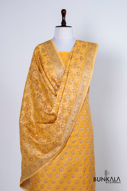 Yellow Gold Resham Weaved Banarasi Cotton Silk Unstitched Suit Set