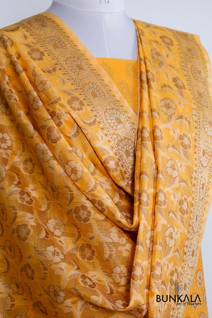 Yellow Gold Resham Weaved Banarasi Cotton Silk Unstitched Suit Set