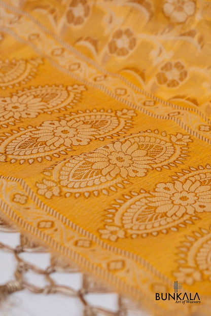 Yellow Gold Resham Weaved Banarasi Cotton Silk Unstitched Suit Set