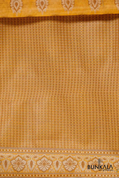 Yellow Gold Resham Weaved Banarasi Cotton Silk Unstitched Suit Set