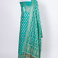 Turquoise Blue Resham Weaved Banarasi Cotton Silk Unstitched Suit Set