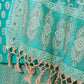 Turquoise Blue Resham Weaved Banarasi Cotton Silk Unstitched Suit Set