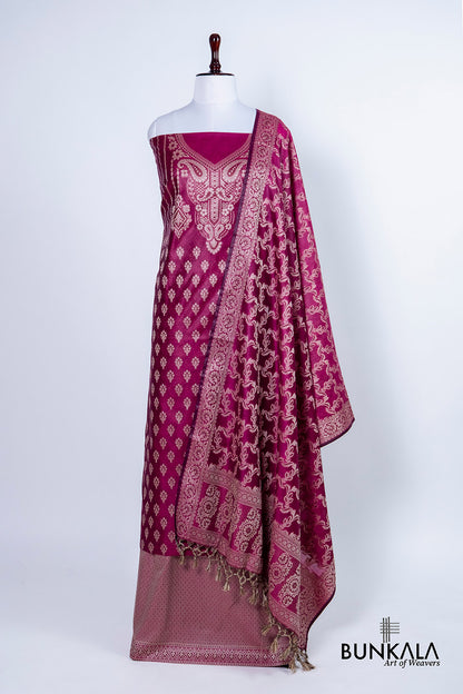 Burgundy Resham Weaved Banarasi Cotton Silk Unstitched Suit Set