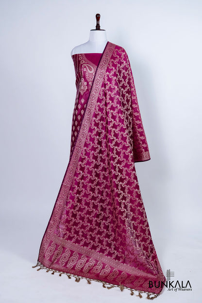 Burgundy Resham Weaved Banarasi Cotton Silk Unstitched Suit Set