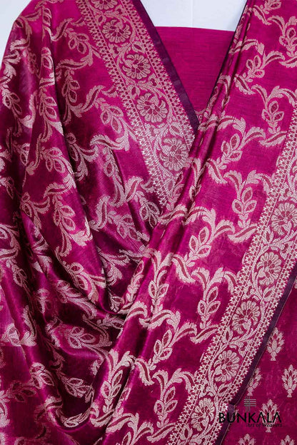 Burgundy Resham Weaved Banarasi Cotton Silk Unstitched Suit Set