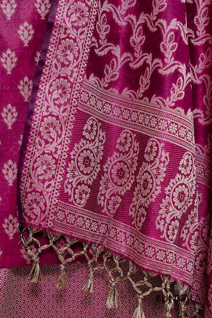 Burgundy Resham Weaved Banarasi Cotton Silk Unstitched Suit Set