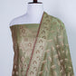 Mehendi Green Resham Weaved Banarasi Cotton Silk Unstitched Suit Set