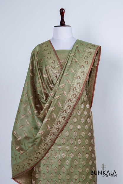 Mehendi Green Resham Weaved Banarasi Cotton Silk Unstitched Suit Set