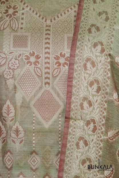 Mehendi Green Resham Weaved Banarasi Cotton Silk Unstitched Suit Set