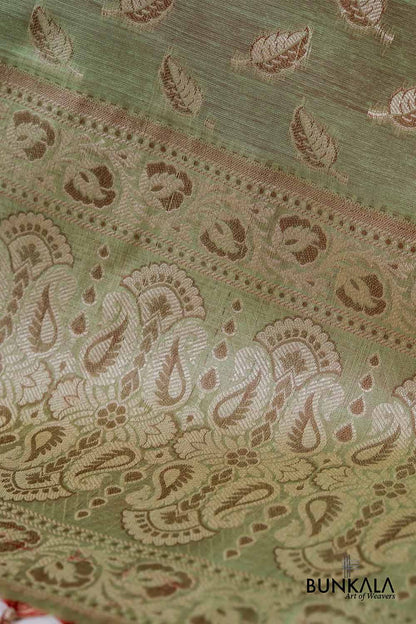 Mehendi Green Resham Weaved Banarasi Cotton Silk Unstitched Suit Set