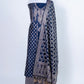 Midnight Blue Resham Weaved Banarasi Cotton Silk Unstitched Suit Set