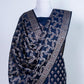 Midnight Blue Resham Weaved Banarasi Cotton Silk Unstitched Suit Set