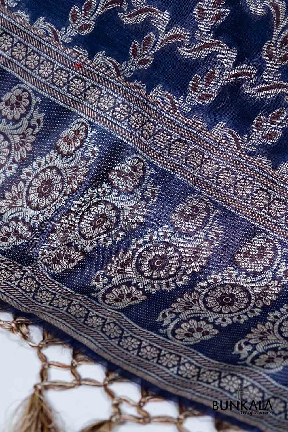Midnight Blue Resham Weaved Banarasi Cotton Silk Unstitched Suit Set