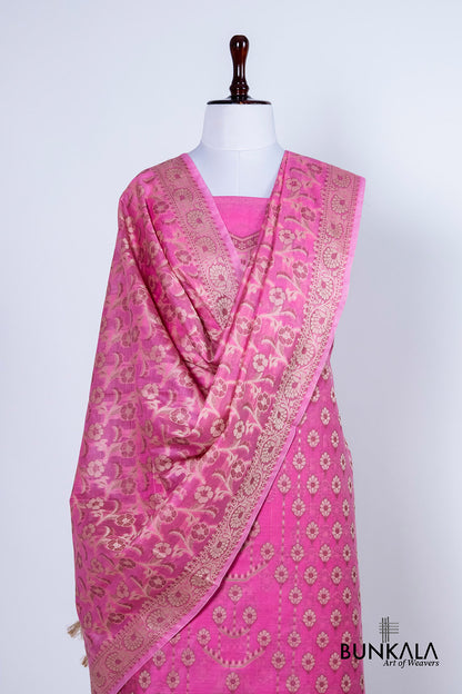 Gulabi Pink Resham Weaved Banarasi Cotton Silk Unstitched Suit Set
