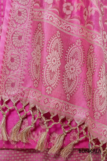 Gulabi Pink Resham Weaved Banarasi Cotton Silk Unstitched Suit Set