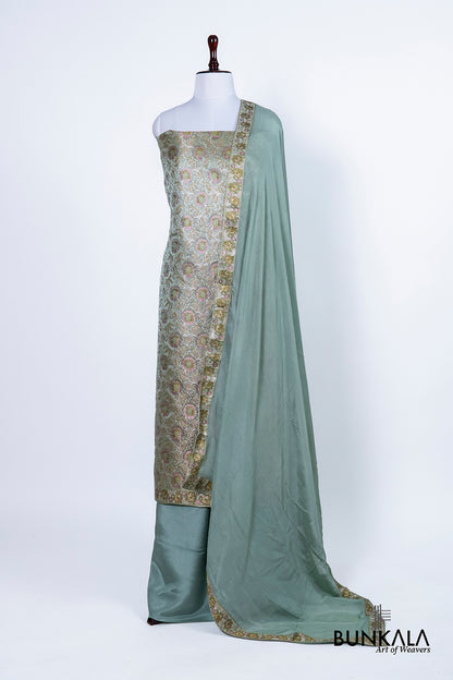 Dusty Blue Jamewar Weaved Banarasi Mashru Silk Unstitched Suit Set