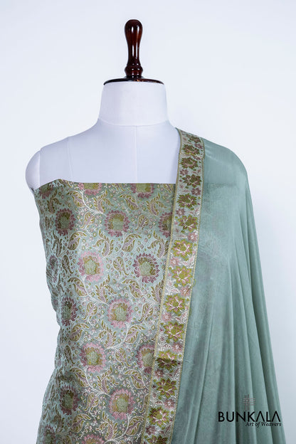 Dusty Blue Jamewar Weaved Banarasi Mashru Silk Unstitched Suit Set