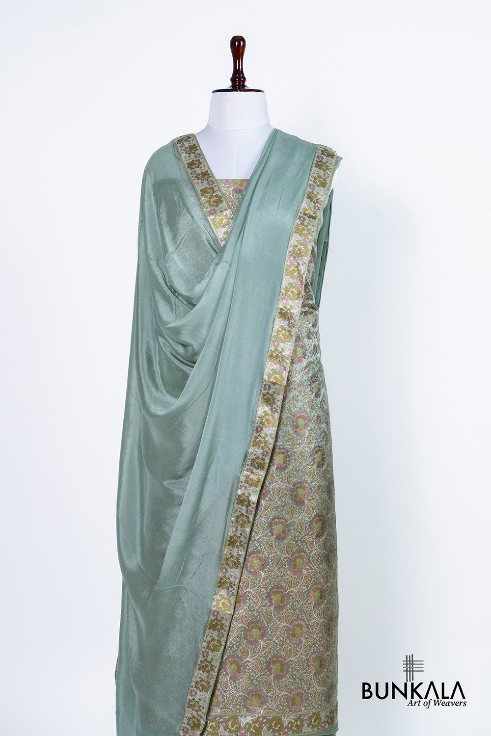 Dusty Blue Jamewar Weaved Banarasi Mashru Silk Unstitched Suit Set