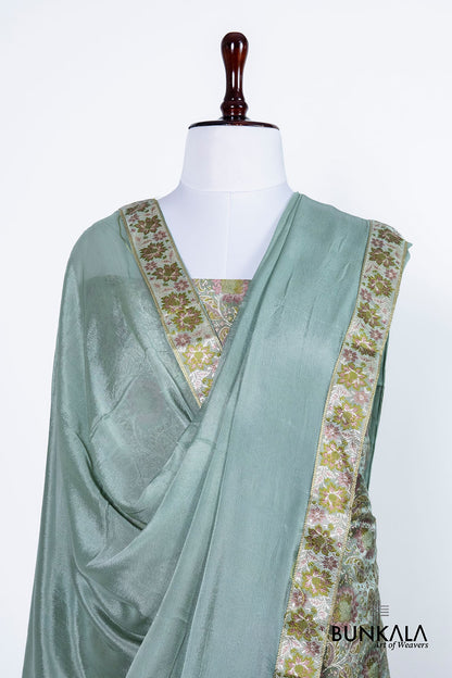 Dusty Blue Jamewar Weaved Banarasi Mashru Silk Unstitched Suit Set