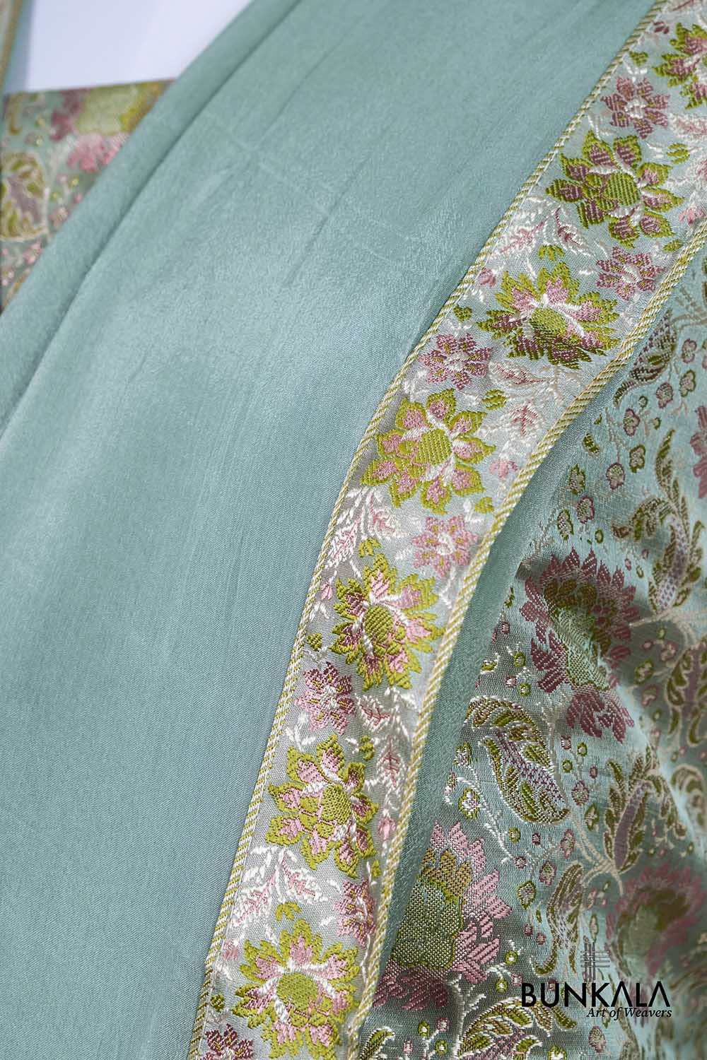 Dusty Blue Jamewar Weaved Banarasi Mashru Silk Unstitched Suit Set
