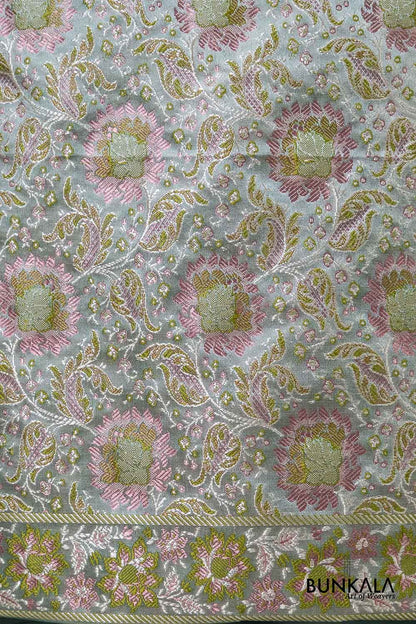 Dusty Blue Jamewar Weaved Banarasi Mashru Silk Unstitched Suit Set