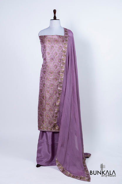 Lavender Jamewar Weaved Banarasi Mashru Silk Unstitched Suit Set