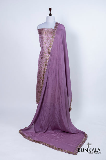 Lavender Jamewar Weaved Banarasi Mashru Silk Unstitched Suit Set