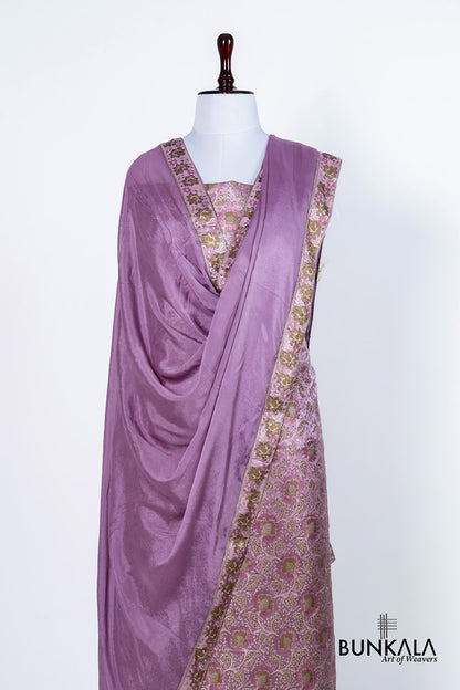 Lavender Jamewar Weaved Banarasi Mashru Silk Unstitched Suit Set
