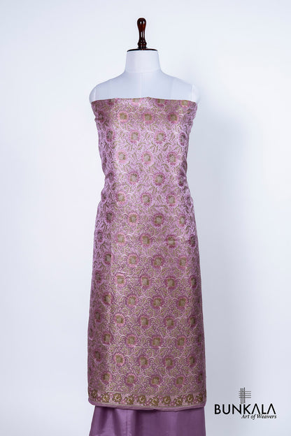 Lavender Jamewar Weaved Banarasi Mashru Silk Unstitched Suit Set