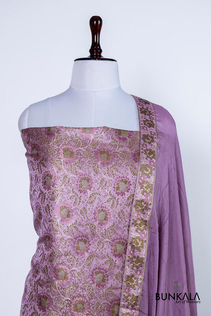 Lavender Jamewar Weaved Banarasi Mashru Silk Unstitched Suit Set