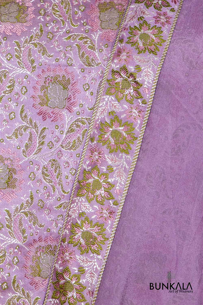 Lavender Jamewar Weaved Banarasi Mashru Silk Unstitched Suit Set