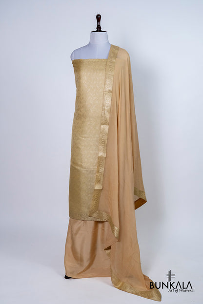 Beige Jamewar Weaved Banarasi Mashru Silk Silk Unstitched Suit Set