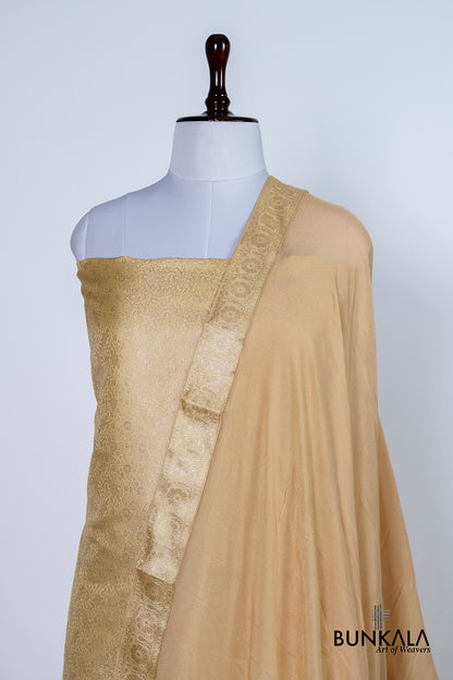Beige Jamewar Weaved Banarasi Mashru Silk Silk Unstitched Suit Set