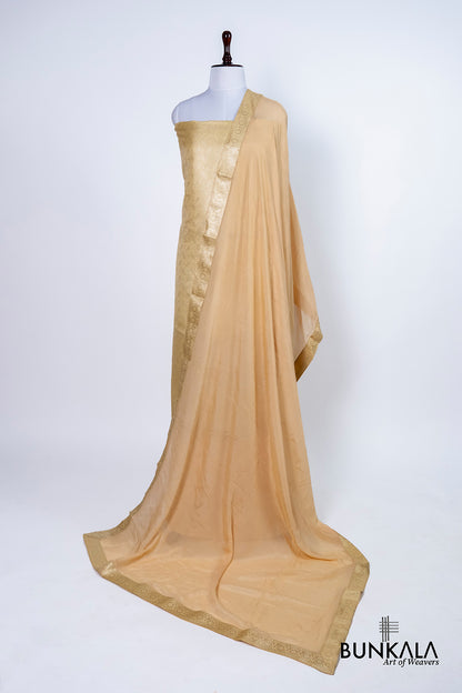 Beige Jamewar Weaved Banarasi Mashru Silk Silk Unstitched Suit Set
