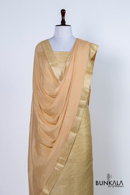 Beige Jamewar Weaved Banarasi Mashru Silk Silk Unstitched Suit Set