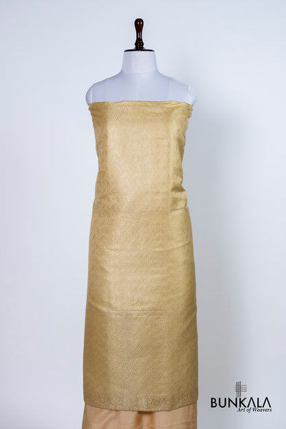 Beige Jamewar Weaved Banarasi Mashru Silk Silk Unstitched Suit Set