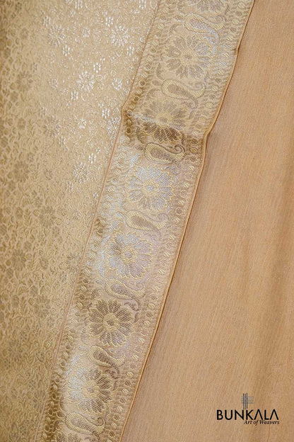 Beige Jamewar Weaved Banarasi Mashru Silk Silk Unstitched Suit Set
