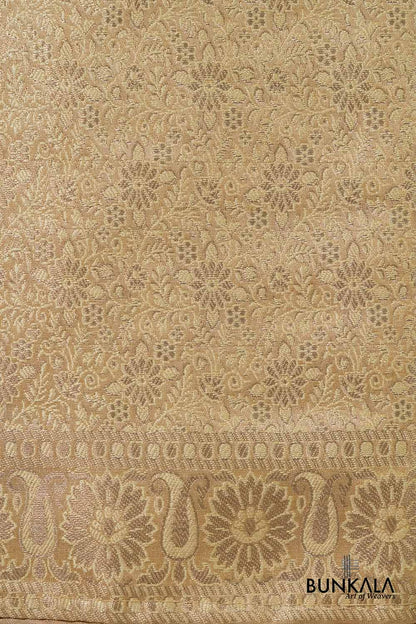 Beige Jamewar Weaved Banarasi Mashru Silk Silk Unstitched Suit Set