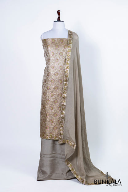 Light Brown Jamewar Weaved Banarasi Mashru Silk Silk Unstitched Suit Set