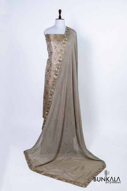 Light Brown Jamewar Weaved Banarasi Mashru Silk Silk Unstitched Suit Set