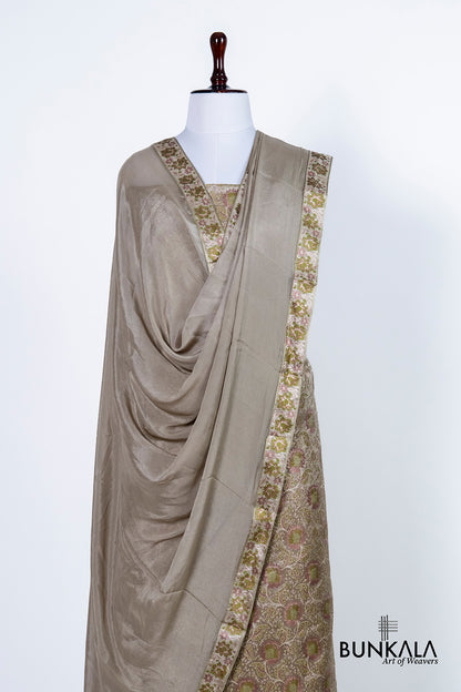 Light Brown Jamewar Weaved Banarasi Mashru Silk Silk Unstitched Suit Set