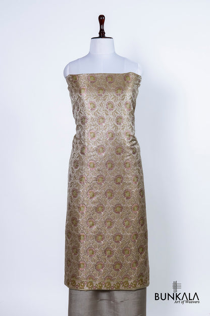 Light Brown Jamewar Weaved Banarasi Mashru Silk Silk Unstitched Suit Set