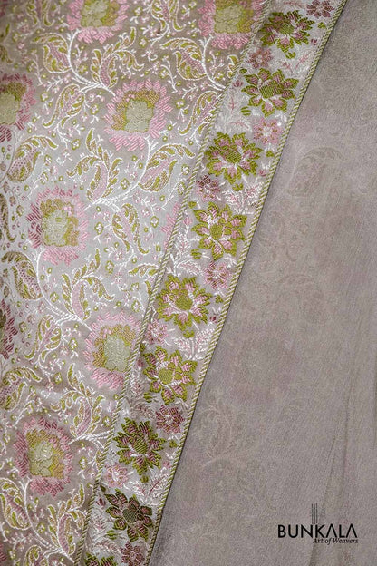 Light Brown Jamewar Weaved Banarasi Mashru Silk Silk Unstitched Suit Set