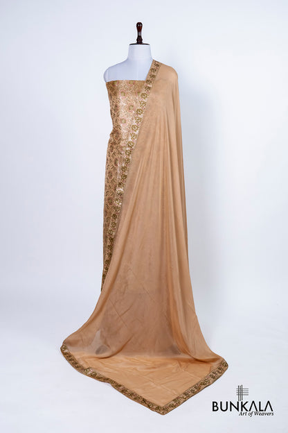 Pastel Peach Jamewar Weaved Banarasi Mashru Silk Unstitched Suit Set