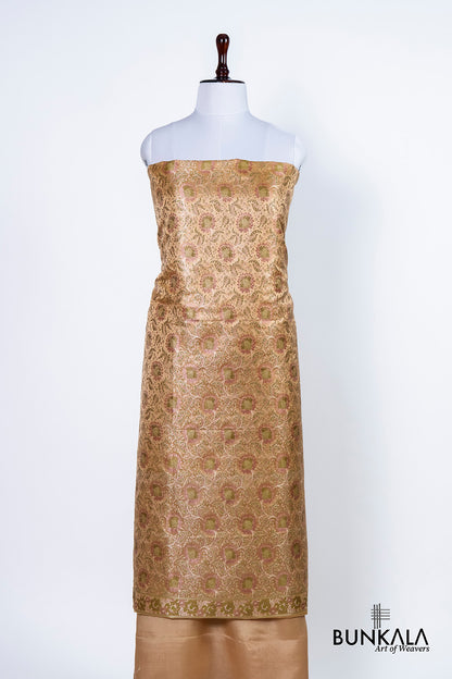 Pastel Peach Jamewar Weaved Banarasi Mashru Silk Unstitched Suit Set