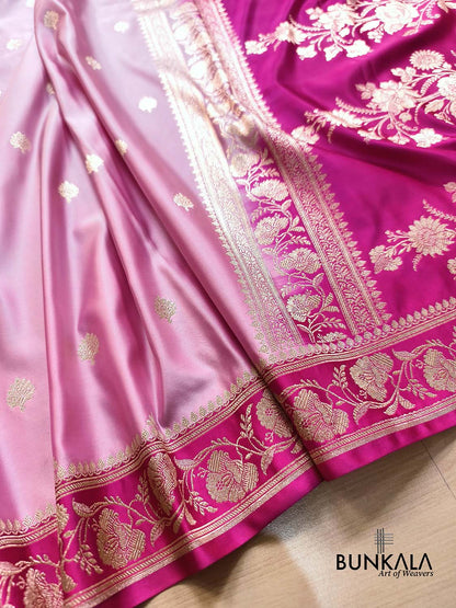 Baby Pink Buti with Contrast Border Pallu Weaved Banarasi Mashru Silk Saree