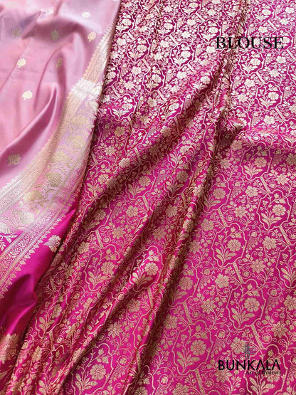 Baby Pink Buti with Contrast Border Pallu Weaved Banarasi Mashru Silk Saree