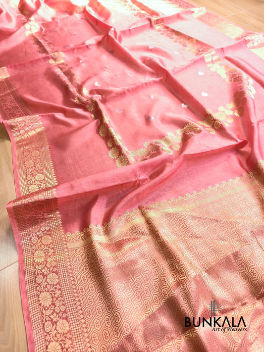 Baby Pink Sona Rupa Floral Pure Banarasi Mango Silk Saree 